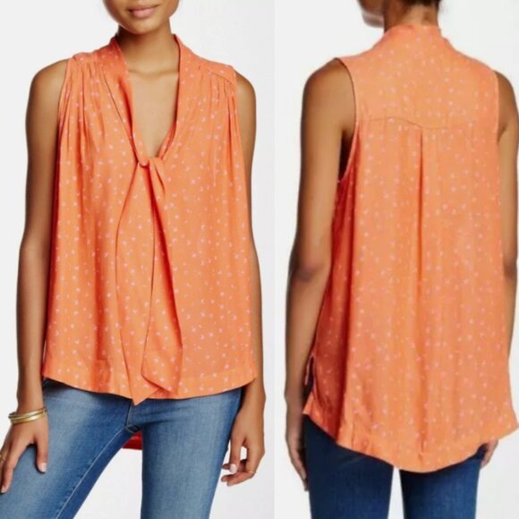 Free People Tie Front Whimsical Sleeveless Tank in Orange XS - Picture 1 of 13